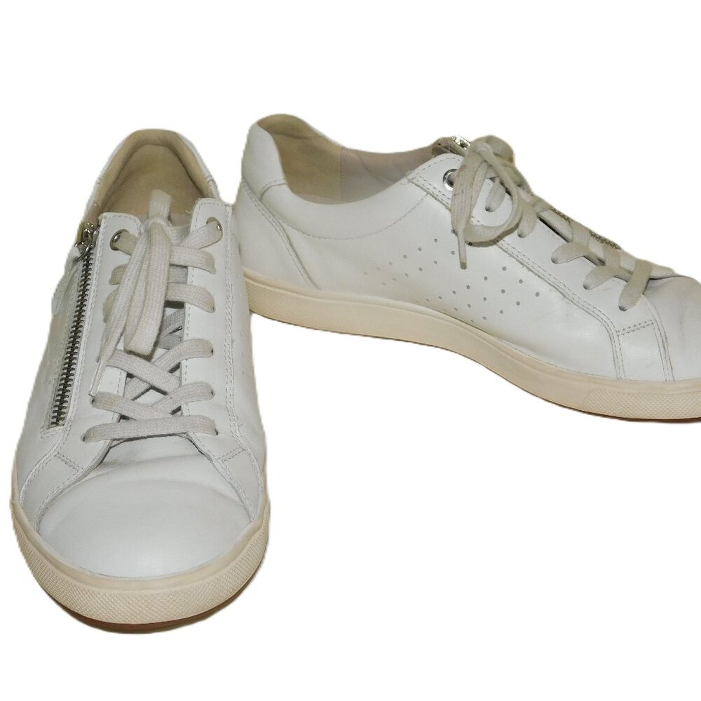 Mephisto White Leather Sneakers With Side Zip Size 8